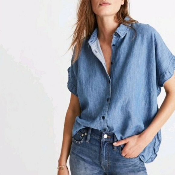 Madewell Tops - MADEWELL Oversized Side Ruffle Chambray Top/Blouse